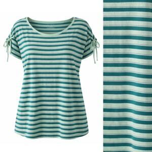 Talbots Striped Cap Sleeve Top Teal XL